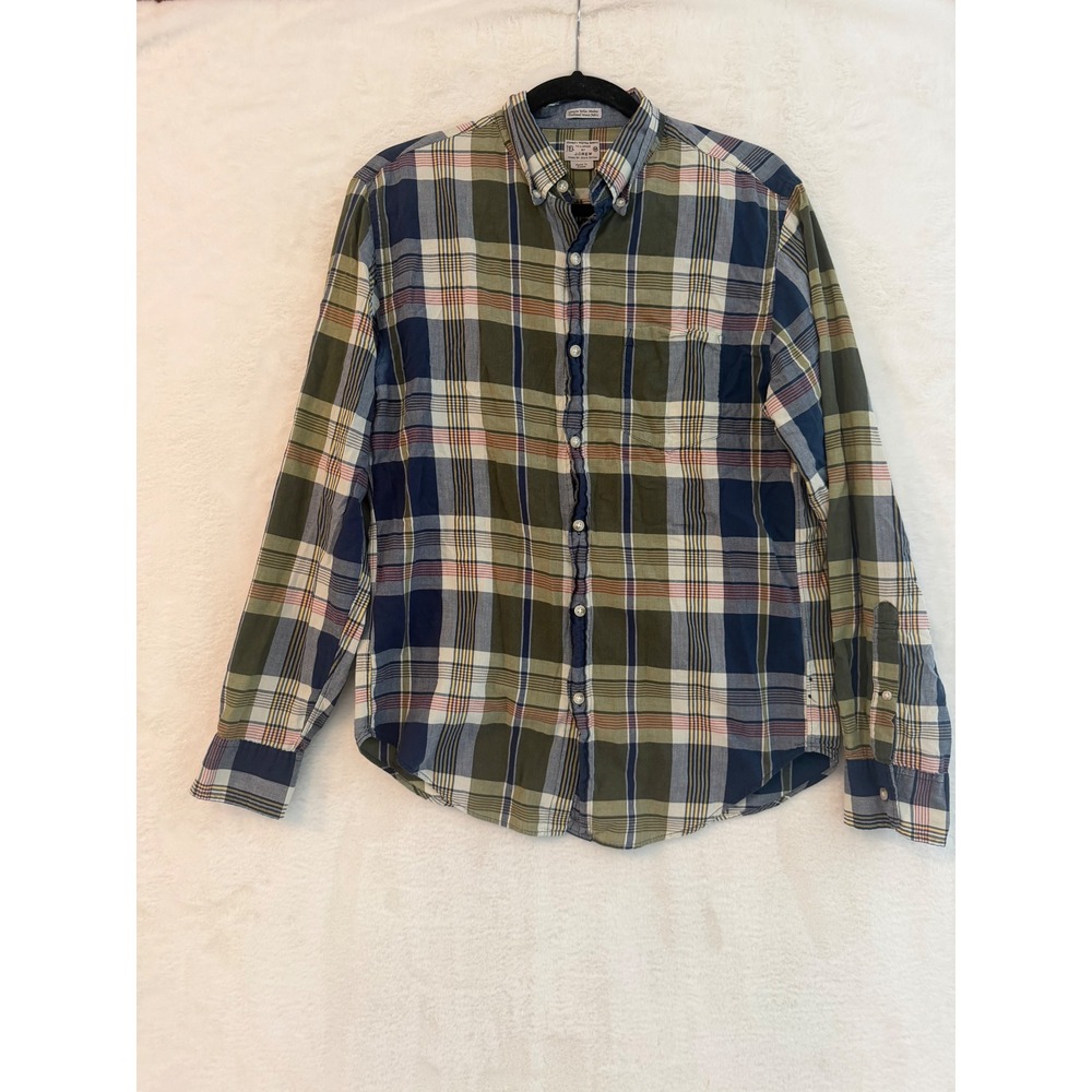 J.Crew Mens Medium Genuine Indian Madras Plaid Button Down Shirt Tailored Cotton
